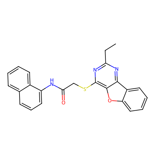 2-((2-ethylbenzofuro[3,2-d]pyrimidin-4-yl)thio)-N-(naphthalen-1-yl)acetamide structure