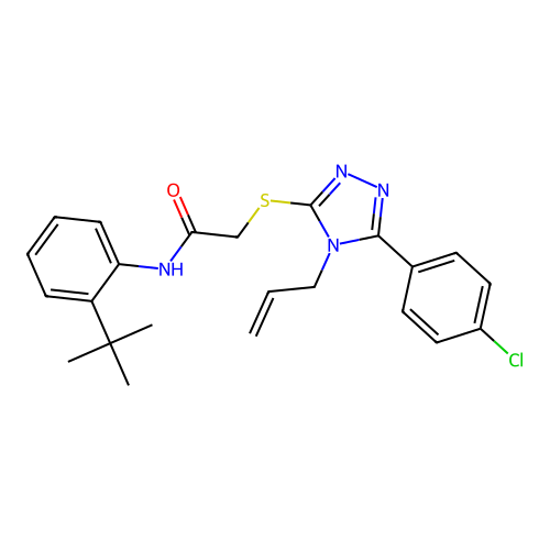 N-(2-tert-butylphenyl)-2-{[5-(4-chlorophenyl)-4-(prop-2-en-1-yl)-4H-1,2,4-triazol-3-yl]sulfanyl}acetamide structure