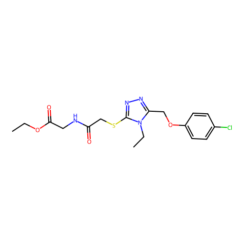 ethyl 2-(2-((5-((4-chlorophenoxy)methyl)-4-ethyl-4H-1,2,4-triazol-3-yl)thio)acetamido)acetate structure