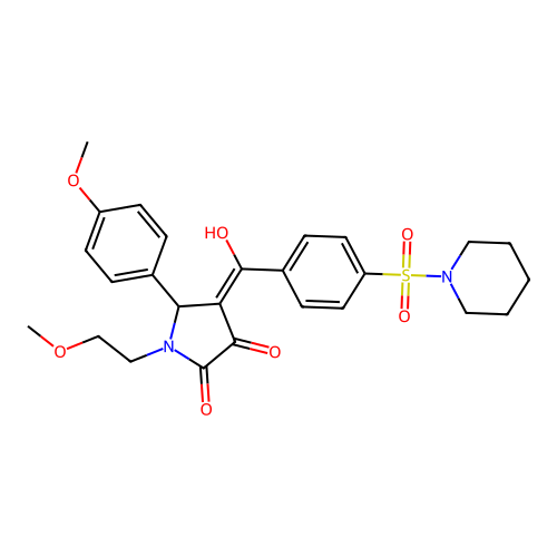 (4E)-4-[hydroxy-(4-piperidin-1-ylsulfonylphenyl)methylidene]-1-(2-methoxyethyl)-5-(4-methoxyphenyl)pyrrolidine-2,3-dione structure