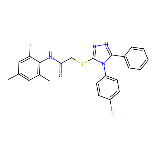 2-[[4-(4-chlorophenyl)-5-phenyl-1,2,4-triazol-3-yl]sulfanyl]-N-(2,4,6-trimethylphenyl)acetamide structure