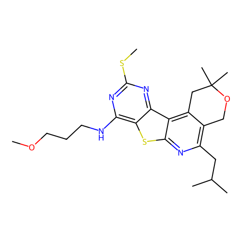 5-isobutyl-N-(3-methoxypropyl)-2,2-dimethyl-10-(methylthio)-2,4-dihydro-1H-pyrano[4'',3'':4',5']pyrido[3',2':4,5]thieno[3,2-d]pyrimidin-8-amine structure