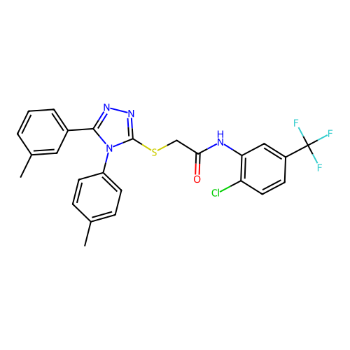 N-[2-chloro-5-(trifluoromethyl)phenyl]-2-{[5-(3-methylphenyl)-4-(4-methylphenyl)-4H-1,2,4-triazol-3-yl]sulfanyl}acetamide structure
