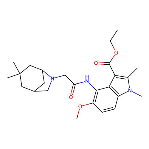 ethyl 4-(2-(3,3-dimethyl-6-azabicyclo[3.2.1]octan-6-yl)acetamido)-5-methoxy-1,2-dimethyl-1H-indole-3-carboxylate structure