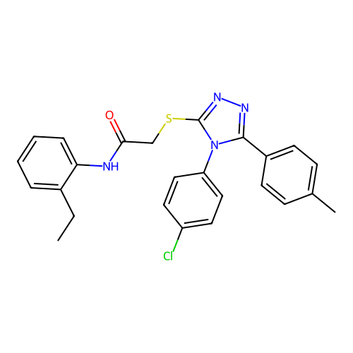 2-[[4-(4-chlorophenyl)-5-(4-methylphenyl)-1,2,4-triazol-3-yl]sulfanyl]-N-(2-ethylphenyl)acetamide structure