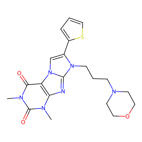 2,4-dimethyl-6-(3-morpholin-4-ylpropyl)-7-thiophen-2-ylpurino[7,8-a]imidazole-1,3-dione structure