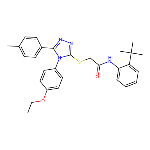 N-(2-tert-butylphenyl)-2-{[4-(4-ethoxyphenyl)-5-(4-methylphenyl)-4H-1,2,4-triazol-3-yl]sulfanyl}acetamide structure