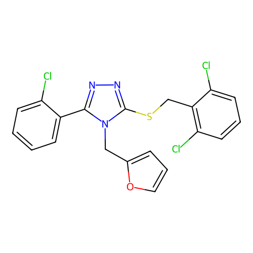 3-(2-chlorophenyl)-5-((2,6-dichlorobenzyl)thio)-4-(furan-2-ylmethyl)-4H-1,2,4-triazole structure
