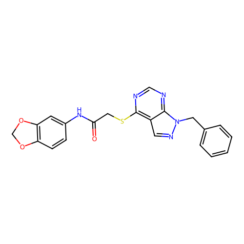 N-(1,3-benzodioxol-5-yl)-2-(1-benzylpyrazolo[3,4-d]pyrimidin-4-yl)sulfanylacetamide structure