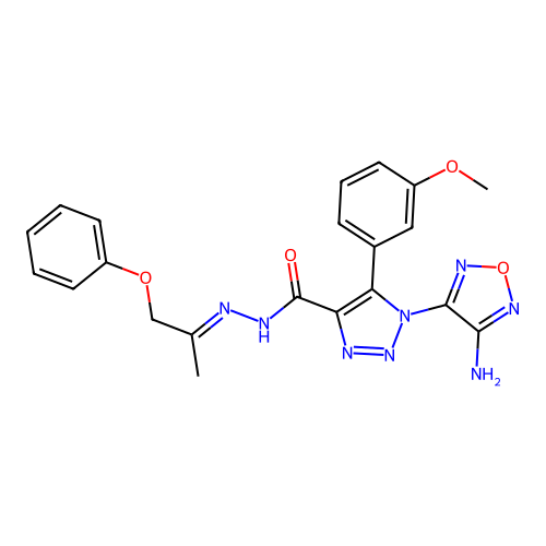 (E)-1-(4-amino-1,2,5-oxadiazol-3-yl)-5-(3-methoxyphenyl)-N'-(1-phenoxypropan-2-ylidene)-1H-1,2,3-triazole-4-carbohydrazide structure