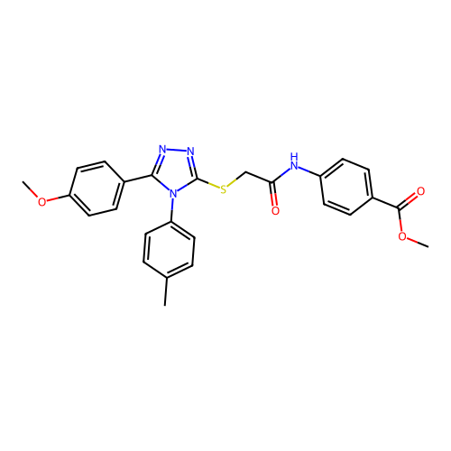 methyl 4-(2-((5-(4-methoxyphenyl)-4-(p-tolyl)-4H-1,2,4-triazol-3-yl)thio)acetamido)benzoate structure