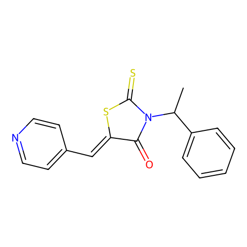 (5Z)-3-(1-phenylethyl)-5-(pyridin-4-ylmethylidene)-2-sulfanylidene-1,3-thiazolidin-4-one structure