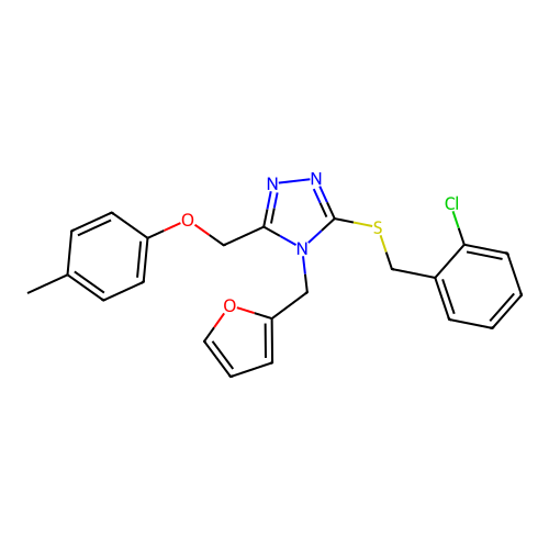 3-((2-chlorobenzyl)thio)-4-(furan-2-ylmethyl)-5-((p-tolyloxy)methyl)-4H-1,2,4-triazole structure