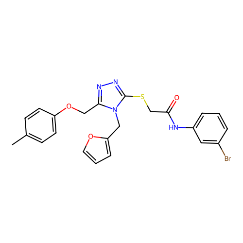 N-(3-bromophenyl)-2-((4-(furan-2-ylmethyl)-5-((p-tolyloxy)methyl)-4H-1,2,4-triazol-3-yl)thio)acetamide structure