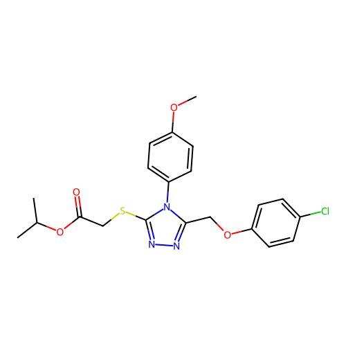 isopropyl 2-((5-((4-chlorophenoxy)methyl)-4-(4-methoxyphenyl)-4H-1,2,4-triazol-3-yl)thio)acetate structure