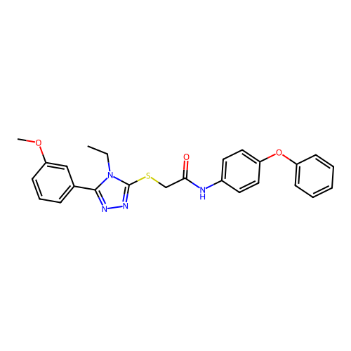 2-[[4-ethyl-5-(3-methoxyphenyl)-1,2,4-triazol-3-yl]sulfanyl]-N-(4-phenoxyphenyl)acetamide structure