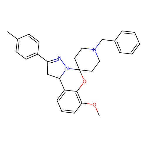 1'-benzyl-7-methoxy-2-(4-methylphenyl)spiro[1,10b-dihydropyrazolo[1,5-c][1,3]benzoxazine-5,4'-piperidine] structure