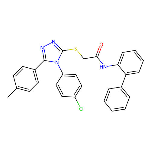 2-[[4-(4-chlorophenyl)-5-(4-methylphenyl)-1,2,4-triazol-3-yl]sulfanyl]-N-(2-phenylphenyl)acetamide structure