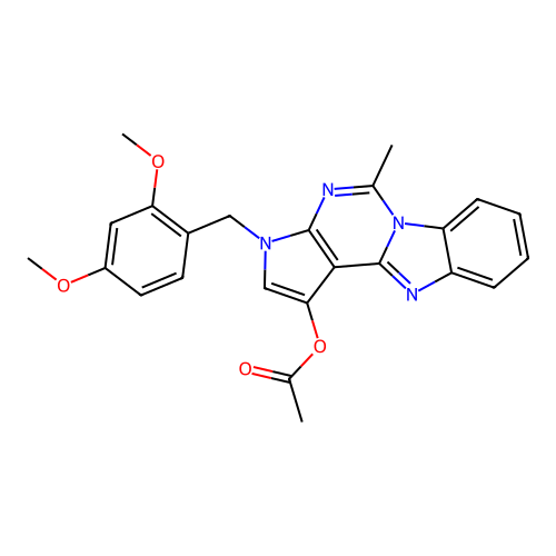 3-(2,4-dimethoxybenzyl)-5-methyl-3H-benzo[4,5]imidazo[1,2-c]pyrrolo[3,2-e]pyrimidin-1-yl acetate structure