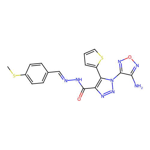(E)-1-(4-amino-1,2,5-oxadiazol-3-yl)-N'-(4-(methylthio)benzylidene)-5-(thiophen-2-yl)-1H-1,2,3-triazole-4-carbohydrazide structure
