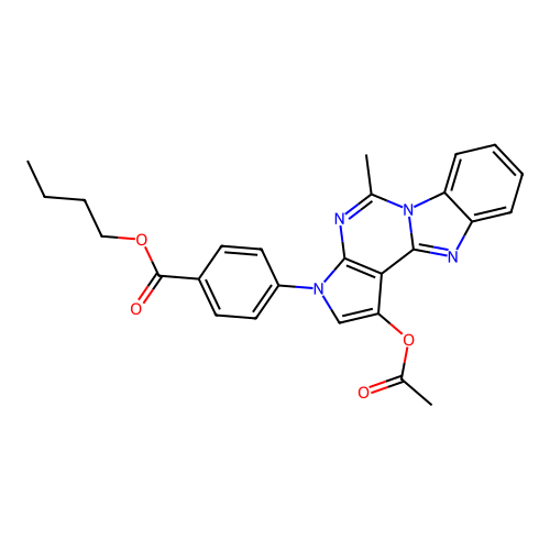 butyl 4-(1-acetoxy-5-methyl-3H-benzo[4,5]imidazo[1,2-c]pyrrolo[3,2-e]pyrimidin-3-yl)benzoate structure