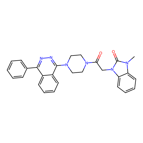 1-methyl-3-[2-oxo-2-[4-(4-phenylphthalazin-1-yl)piperazin-1-yl]ethyl]benzimidazol-2-one structure