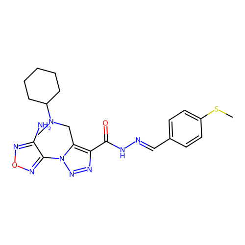 (E)-1-(4-amino-1,2,5-oxadiazol-3-yl)-5-((cyclohexyl(methyl)amino)methyl)-N'-(4-(methylthio)benzylidene)-1H-1,2,3-triazole-4-carbohydrazide structure