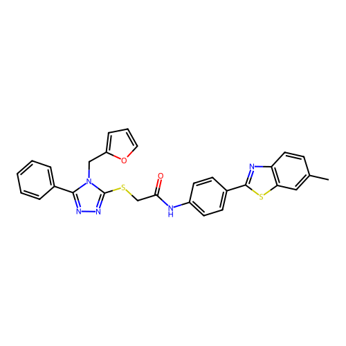 2-{[4-(furan-2-ylmethyl)-5-phenyl-4H-1,2,4-triazol-3-yl]sulfanyl}-N-[4-(6-methyl-1,3-benzothiazol-2-yl)phenyl]acetamide structure