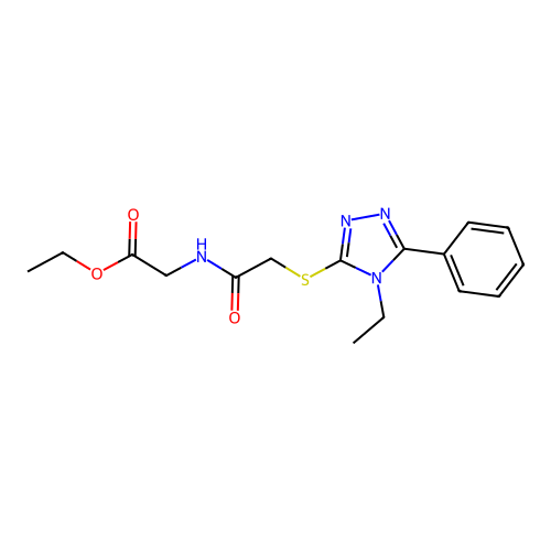 Ethyl 2-[2-(4-ethyl-5-phenyl-1,2,4-triazol-3-ylthio)acetylamino]acetate structure