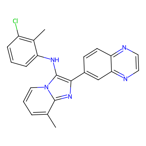 N-(3-chloro-2-methylphenyl)-8-methyl-2-(quinoxalin-6-yl)imidazo[1,2-a]pyridin-3-amine structure