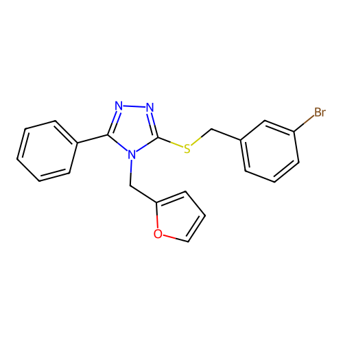 3-[(3-bromobenzyl)sulfanyl]-4-(furan-2-ylmethyl)-5-phenyl-4H-1,2,4-triazole structure