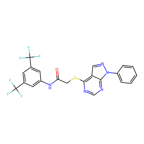 N-(3,5-bis(trifluoromethyl)phenyl)-2-((1-phenyl-1H-pyrazolo[3,4-d]pyrimidin-4-yl)thio)acetamide structure