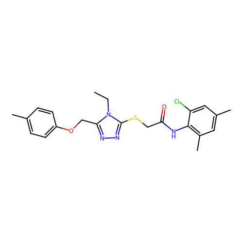 N-(2-chloro-4,6-dimethylphenyl)-2-((4-ethyl-5-((p-tolyloxy)methyl)-4H-1,2,4-triazol-3-yl)thio)acetamide structure