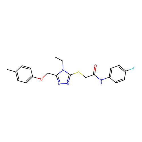 2-((4-ethyl-5-((p-tolyloxy)methyl)-4H-1,2,4-triazol-3-yl)thio)-N-(4-fluorophenyl)acetamide structure