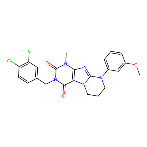 3-(3,4-dichlorobenzyl)-9-(3-methoxyphenyl)-1-methyl-6,7,8,9-tetrahydropyrimido[2,1-f]purine-2,4(1H,3H)-dione structure