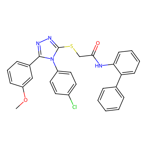 2-[[4-(4-chlorophenyl)-5-(3-methoxyphenyl)-1,2,4-triazol-3-yl]sulfanyl]-N-(2-phenylphenyl)acetamide structure