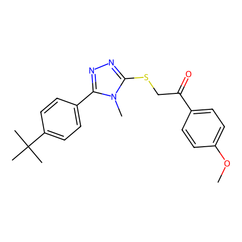 2-((5-(4-(tert-butyl)phenyl)-4-methyl-4H-1,2,4-triazol-3-yl)thio)-1-(4-methoxyphenyl)ethanone structure
