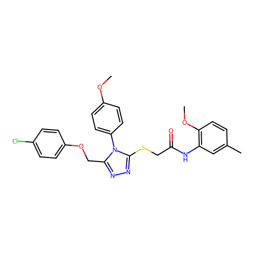 2-((5-((4-chlorophenoxy)methyl)-4-(4-methoxyphenyl)-4H-1,2,4-triazol-3-yl)thio)-N-(2-methoxy-5-methylphenyl)acetamide structure