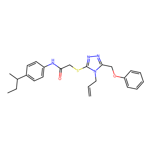 N-(4-butan-2-ylphenyl)-2-[[5-(phenoxymethyl)-4-prop-2-enyl-1,2,4-triazol-3-yl]sulfanyl]acetamide structure