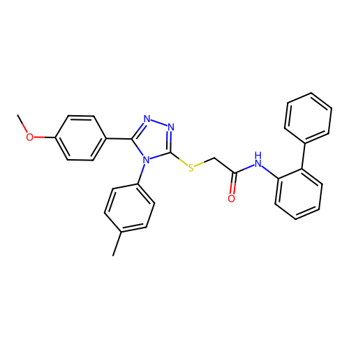 2-[[5-(4-methoxyphenyl)-4-(4-methylphenyl)-1,2,4-triazol-3-yl]sulfanyl]-N-(2-phenylphenyl)acetamide structure