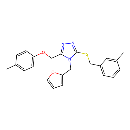 4-(furan-2-ylmethyl)-3-((3-methylbenzyl)thio)-5-((p-tolyloxy)methyl)-4H-1,2,4-triazole structure