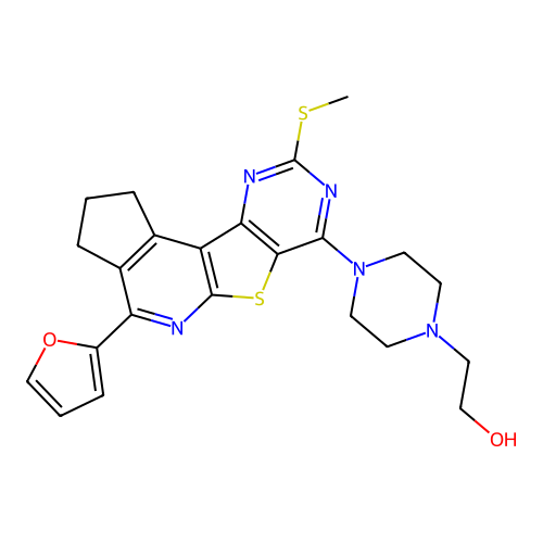 2-(4-(4-(furan-2-yl)-9-(methylthio)-2,3-dihydro-1H-cyclopenta[4',5']pyrido[3',2':4,5]thieno[3,2-d]pyrimidin-7-yl)piperazin-1-yl)ethanol structure