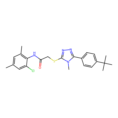 2-{[5-(4-tert-butylphenyl)-4-methyl-4H-1,2,4-triazol-3-yl]sulfanyl}-N-(2-chloro-4,6-dimethylphenyl)acetamide structure