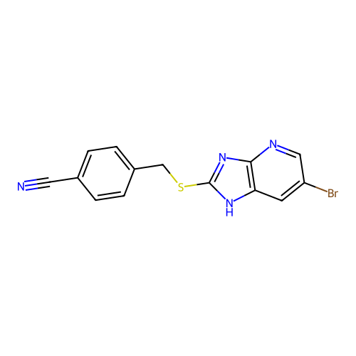 4-{[(6-bromo-1H-imidazo[4,5-b]pyridin-2-yl)sulfanyl]methyl}benzonitrile structure