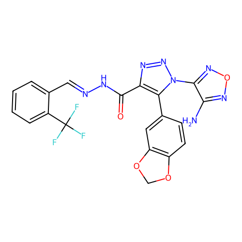 (E)-1-(4-amino-1,2,5-oxadiazol-3-yl)-5-(benzo[d][1,3]dioxol-5-yl)-N'-(2-(trifluoromethyl)benzylidene)-1H-1,2,3-triazole-4-carbohydrazide structure