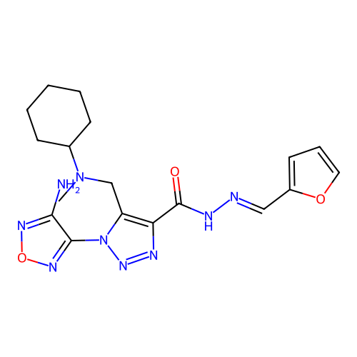 (E)-1-(4-amino-1,2,5-oxadiazol-3-yl)-5-((cyclohexyl(methyl)amino)methyl)-N'-(furan-2-ylmethylene)-1H-1,2,3-triazole-4-carbohydrazide structure