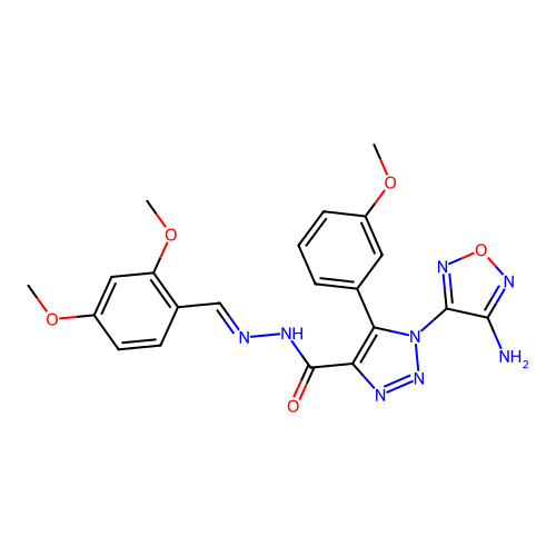 (E)-1-(4-amino-1,2,5-oxadiazol-3-yl)-N'-(2,4-dimethoxybenzylidene)-5-(3-methoxyphenyl)-1H-1,2,3-triazole-4-carbohydrazide structure