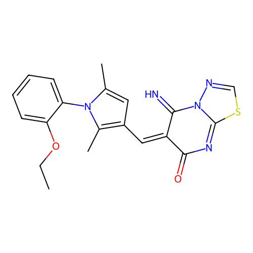 (E)-6-((1-(2-ethoxyphenyl)-2,5-dimethyl-1H-pyrrol-3-yl)methylene)-5-imino-5H-[1,3,4]thiadiazolo[3,2-a]pyrimidin-7(6H)-one structure