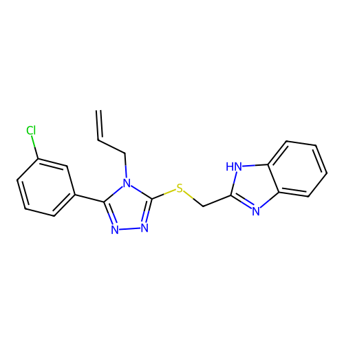 2-(((4-allyl-5-(3-chlorophenyl)-4H-1,2,4-triazol-3-yl)thio)methyl)-1H-benzo[d]imidazole structure