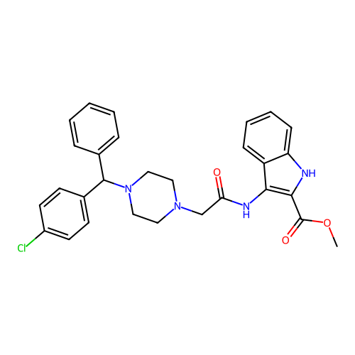 methyl 3-(2-(4-((4-chlorophenyl)(phenyl)methyl)piperazin-1-yl)acetamido)-1H-indole-2-carboxylate structure